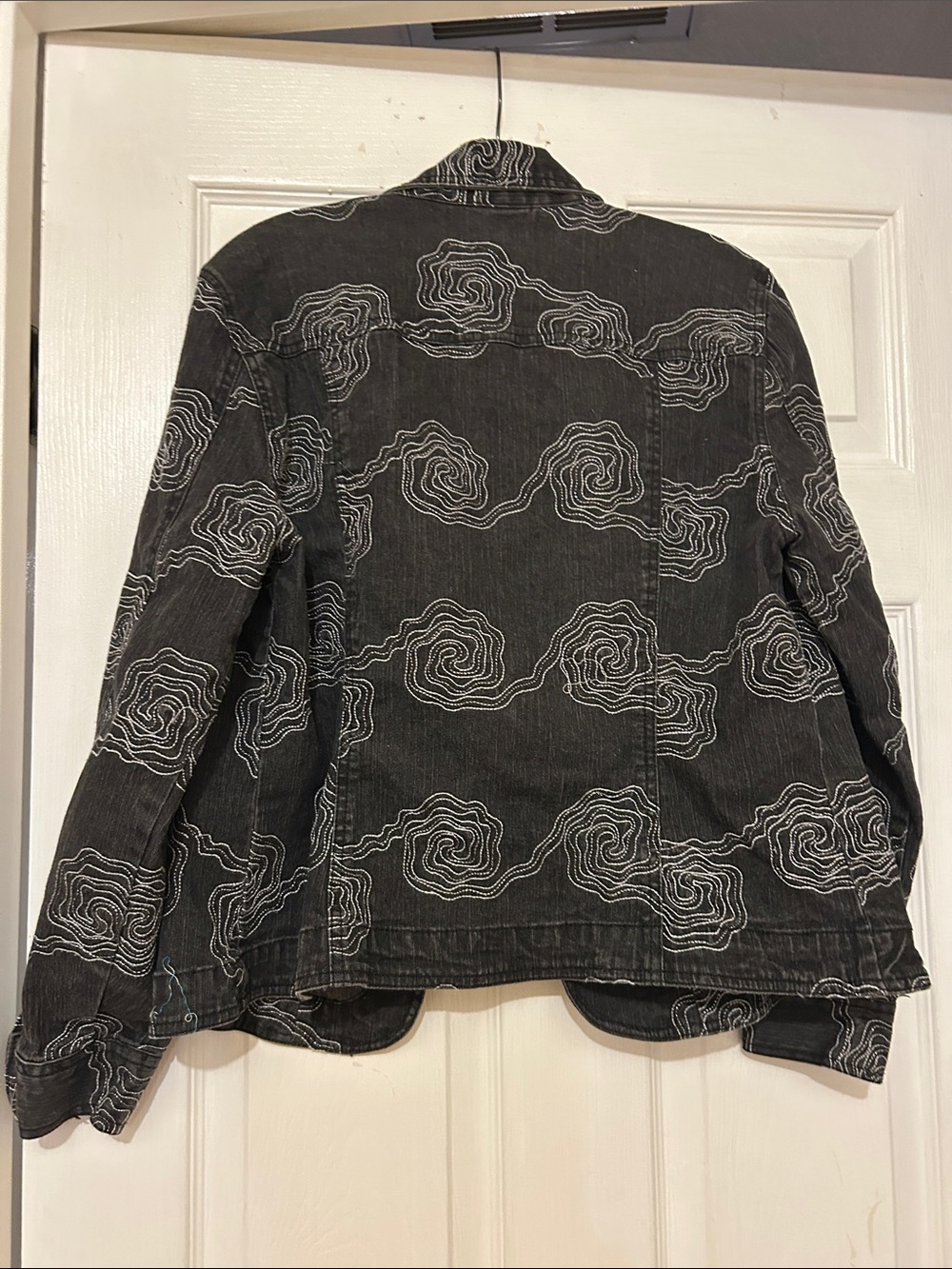 Ruby Rd. Black Denim Jacket with White Swirl Pattern - Picture 3 of 3